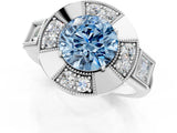 White gold Milgrain Fancy Blue Round Cut Diamond Halo Split Shank Ring_1