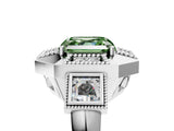 White gold Milgrain Fancy Green Asscher Cut Diamond Halo Split Shank Ring_11