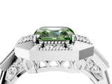 White gold Milgrain Fancy Green Asscher Cut Diamond Halo Split Shank Ring_16
