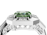 White gold Milgrain Fancy Green Asscher Cut Diamond Halo Split Shank Ring_4