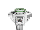 White gold Milgrain Fancy Green Asscher Cut Diamond Halo Split Shank Ring_5