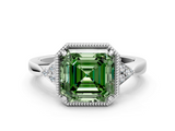 White gold Milgrain Fancy Green Asscher  Cut Diamond Ring with Tapered Pave Band and Four Prong Setting_22