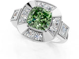 White gold Milgrain Fancy Green Cushion Cut Diamond Halo Split Shank Ring_1