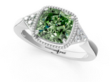 White gold Milgrain Fancy Green Cushion  Cut Diamond Ring with Tapered Pave Band and Four Prong Setting_4
