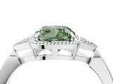 White gold Milgrain Fancy Green Cushion  Cut Diamond Ring with Tapered Pave Band and Four Prong Setting_7