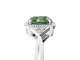 White gold Milgrain Fancy Green Cushion  Cut Diamond Ring with Tapered Pave Band and Four Prong Setting_8