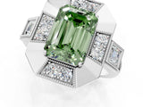White gold Milgrain Fancy Green Emerald Cut Diamond Halo Split Shank Ring_1
