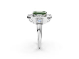 White gold Milgrain Fancy Green Emerald Cut Diamond Halo Split Shank Ring_2