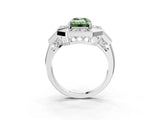White gold Milgrain Fancy Green Emerald Cut Diamond Halo Split Shank Ring_3