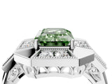 White gold Milgrain Fancy Green Emerald Cut Diamond Halo Split Shank Ring_4