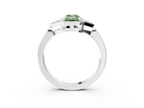 White gold Milgrain Fancy Green Emerald  Cut Diamond Ring with Tapered Pave Band and Four Prong Setting_6
