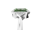 White gold Milgrain Fancy Green Emerald  Cut Diamond Ring with Tapered Pave Band and Four Prong Setting_8