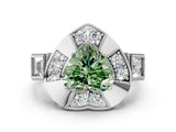 White gold Milgrain Fancy Green Heart Cut Diamond Halo Split Shank Ring_12