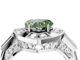 White gold Milgrain Fancy Green Heart Cut Diamond Halo Split Shank Ring_16