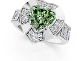 White gold Milgrain Fancy Green Heart Cut Diamond Halo Split Shank Ring_1