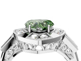White gold Milgrain Fancy Green Heart Cut Diamond Halo Split Shank Ring_4