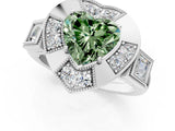 White gold Milgrain Fancy Green Heart Cut Diamond Halo Split Shank Ring_7