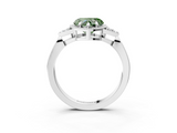 White gold Milgrain Fancy Green Heart  Cut Diamond Ring with Tapered Pave Band and Four Prong Setting_3