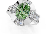 White gold Milgrain Fancy Green Oval Cut Diamond Halo Split Shank Ring_1