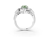 White gold Milgrain Fancy Green Oval Cut Diamond Halo Split Shank Ring_3