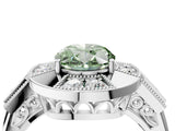 White gold Milgrain Fancy Green Oval Cut Diamond Halo Split Shank Ring_4
