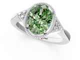 White gold Milgrain Fancy Green Oval  Cut Diamond Ring with Tapered Pave Band and Four Prong Setting_4