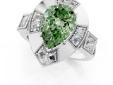 White gold Milgrain Fancy Green Pear Cut Diamond Halo Split Shank Ring_13