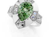 White gold Milgrain Fancy Green Pear Cut Diamond Halo Split Shank Ring_1