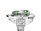 White gold Milgrain Fancy Green Pear Cut Diamond Halo Split Shank Ring_5