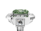 White gold Milgrain Fancy Green Radiant Cut Diamond Halo Split Shank Ring_17