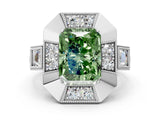 White gold Milgrain Fancy Green Radiant Cut Diamond Halo Split Shank Ring_24