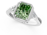 White gold Milgrain Fancy Green Radiant  Cut Diamond Ring with Tapered Pave Band and Four Prong Setting_55