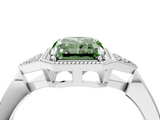White gold Milgrain Fancy Green Radiant  Cut Diamond Ring with Tapered Pave Band and Four Prong Setting_58