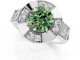 White gold Milgrain Fancy Green Round Cut Diamond Halo Split Shank Ring_1