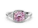 White gold Milgrain Fancy Pink Cushion  Cut Diamond Ring with Tapered Pave Band and Four Prong Setting_3