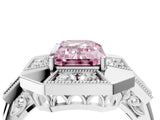White gold Milgrain Fancy Pink Emerald Cut Diamond Halo Split Shank Ring_4