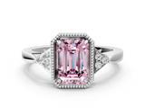 White gold Milgrain Fancy Pink Emerald  Cut Diamond Ring with Tapered Pave Band and Four Prong Setting_3