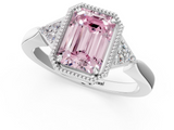 White gold Milgrain Fancy Pink Emerald  Cut Diamond Ring with Tapered Pave Band and Four Prong Setting_4