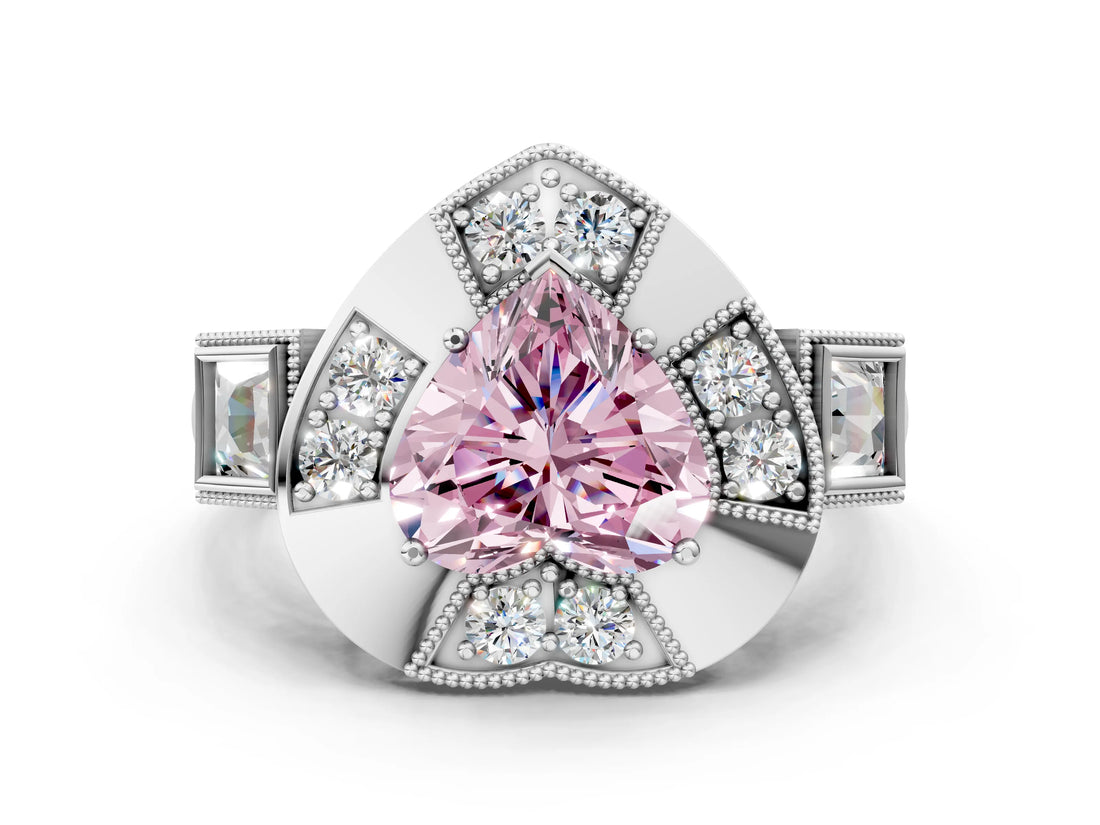 White gold Milgrain Fancy Pink Heart Cut Diamond Halo Split Shank Ring_24