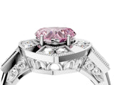 White gold Milgrain Fancy Pink Heart Cut Diamond Halo Split Shank Ring_4