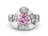 White gold Milgrain Fancy Pink Heart Cut Diamond Halo Split Shank Ring