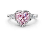 White gold Milgrain Fancy Pink Heart  Cut Diamond Ring with Tapered Pave Band and Four Prong Setting_3