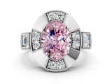 White gold Milgrain Fancy Pink Oval Cut Diamond Halo Split Shank Ring