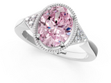 White gold Milgrain Fancy Pink Oval  Cut Diamond Ring with Tapered Pave Band and Four Prong Setting_4