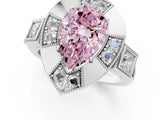 White gold Milgrain Fancy Pink Pear Cut Diamond Halo Split Shank Ring_1