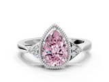 White gold Milgrain Fancy Pink Pear  Cut Diamond Ring with Tapered Pave Band and Four Prong Setting_3