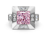 White gold Milgrain Fancy Pink Princess Cut Diamond Halo Split Shank Ring