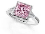 White gold Milgrain Fancy Pink Princess  Cut Diamond Ring with Tapered Pave Band and Four Prong Setting_1