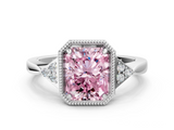 White gold Milgrain Fancy Pink Radiant  Cut Diamond Ring with Tapered Pave Band and Four Prong Setting_3