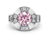 White gold Milgrain Fancy Pink Round Cut Diamond Halo Split Shank Ring